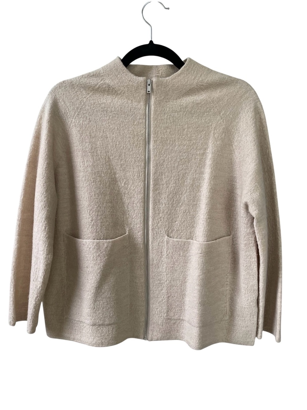 COS Boiled Wool Zip-Up Mock Neck Jacket Coat Beige Cream S